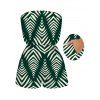 Beach Vacation Couple Outfit Serrated Palm Leaf Geometric Print Pocket Off the Shoulder Romper and Shirt Set - Vert profond S | US 4