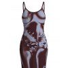 Vacation Dress Ombtr Abstract Skeleton Print Spaghetti Strap Maxi Bodycon Dress - Couleur Caramel XXL | US 14