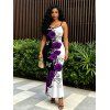 Vacation Couple Outfit Contrast Color Butterfly Rose Print Spaghetti Strap Maxi Bodycon Dress and Shirt Set - Concorde S | US 4