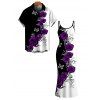 Vacation Couple Outfit Contrast Color Butterfly Rose Print Spaghetti Strap Maxi Bodycon Dress and Shirt Set - Concorde S | US 4