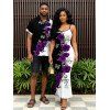 Vacation Couple Outfit Contrast Color Butterfly Rose Print Spaghetti Strap Maxi Bodycon Dress and Shirt Set - Concorde S | US 4