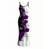 Vacation Dress Contrast Color Butterfly Rose Print Spaghetti Strap Maxi Bodycon Dress - Concorde XXL | US 14