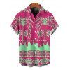 Men's Beach Vacation Shirt Palm Tree Ethnic Tribal Print Button Up Shirt - Rose Vif 5XL