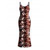 Vintage Dress Animal Snake Print Spaghetti Strap Maxi Bodycon Dress - Rouge foncé XXL | US 14