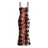 Vintage Dress Animal Snake Print Spaghetti Strap Maxi Bodycon Dress - Rouge foncé XXL | US 14