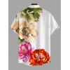Men's Vacation Shirt Peony Floral Leaf Print Button Up Shirt - Blanc 5XL