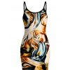 Vacation Dress Metallic Gold Fluid Marble Print Spaghetti Strap Maxi Bodycon Dress - multicolor XXL | US 14