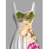 Vacation Dress Peony Floral Leaf Print Ruched Bust Mini Dress - Blanc XXXXXL | US 20