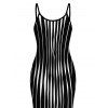 Casual Dress Distorted Vertical Wavy Stripe Print Spaghetti Strap Maxi Bodycon Dress - Noir XXL | US 14