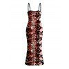 Vintage Couple Outfit Animal Snake Print Spaghetti Strap Maxi Bodycon Dress and Shirt Set - Rouge foncé S | US 4