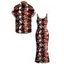 Vintage Couple Outfit Animal Snake Print Spaghetti Strap Maxi Bodycon Dress and Shirt Set - Rouge foncé S | US 4