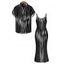 Casual Couple Outfit Distorted Vertical Wavy Stripe Print Spaghetti Strap Maxi Bodycon Dress and Shirt Set - Noir S | US 4