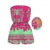 Beach Vacation Couple Outfit Palm Tree Ethnic Tribal Print Pocket Off the Shoulder Romper and Shirt Set - Rose Vif S | US 4