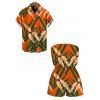 Hawaiian Vacation Couple Outfit Tropical Calla Lily Leaf Print Pocket Off the Shoulder Romper and Shirt Set - Orange S | US 4