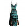 Hawaiian Vacation Couple Outfit Vertical Stripe Tie Dye Abstract Print Pocket Spaghetti Strap Midi Dress and Shirt Set - Turquoise Foncée S | US 4