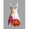 Vacation Couple Outfit Peony Floral Leaf Print Ruched Bust Mini Dress and Shirt Set - Blanc S | US 4
