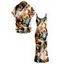 Vintage Couple Outfit Metallic Gold Fluid Marble Print Spaghetti Strap Maxi Bodycon Dress and Shirt Set - multicolor S | US 4