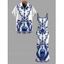 Vacation Couple Outfit Porcelain Lotus Floral Print Spaghetti Strap Maxi Bodycon Dress and Shirt Set - Bleu S | US 4