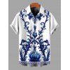 Men's Vacation Shirt Porcelain Lotus Floral Print Button Up Shirt - Bleu 5XL