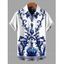 Men's Vacation Shirt Porcelain Lotus Floral Print Button Up Shirt - Bleu 5XL
