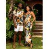 Vintage Couple Outfit Metallic Gold Fluid Marble Print Spaghetti Strap Maxi Bodycon Dress and Shirt Set - multicolor S | US 4