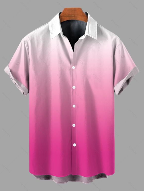 Vacation Couple Outfit Ombre Print Cut Out Tired Plunging Neck Flowy Dress and Shirt Set - Rose Vif S | US 4