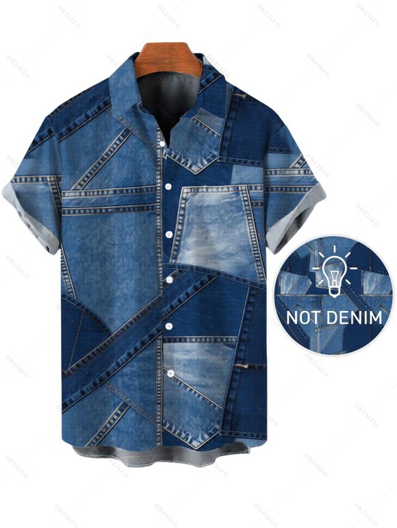 Casual Couple Outfit  Faux Denim Patchwork Print Spaghetti Strap Maxi Bodycon Dress and Shirt Set - Bleu Toile de Jean S | US 4