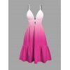 Vacation Couple Outfit Ombre Print Cut Out Tired Plunging Neck Flowy Dress and Shirt Set - Rose Vif S | US 4
