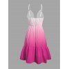 Vacation Couple Outfit Ombre Print Cut Out Tired Plunging Neck Flowy Dress and Shirt Set - Rose Vif S | US 4