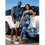 Casual Couple Outfit  Faux Denim Patchwork Print Spaghetti Strap Maxi Bodycon Dress and Shirt Set - Bleu Toile de Jean S | US 4
