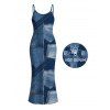 Casual Dress Faux Denim Patchwork Print Spaghetti Strap Maxi Bodycon Dress - Bleu Toile de Jean XL | US 12