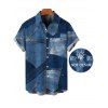 Men's Casual Shirt Faux Denim Patchwork Print Button Up Shirt - Bleu Toile de Jean 3XL
