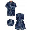 Vacation Couple Outfit Faux Demin Patchwork Print Pocket Off the Shoulder Romper and Shirt Set - Bleu profond S | US 4