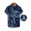 Men's Vacation Shirt 3D Faux Demin Patchwork Print Button Up Shirt - Bleu profond L