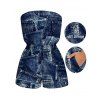 Vacation Romper 3D Faux Demin Patchwork Print Pocket Off the Shoulder Romper - Bleu profond XL | US 12