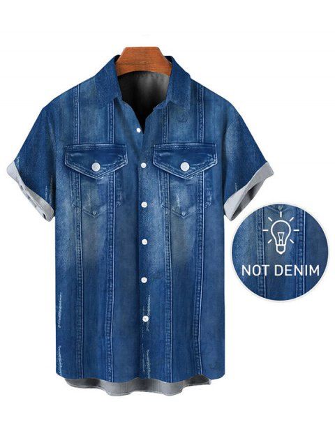 Men's Casual Shirt Faux Denim Print Button Up Shirt