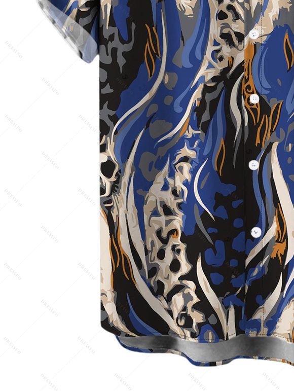 Vintage Couple Outfit Mixed Color Leopard Fluid Print Spaghetti Strap Maxi Bodycon Dress and Shirt Set - Bleu profond S | US 4