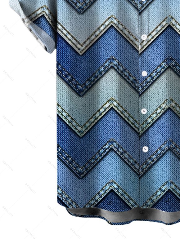 Vintage Couple Outfit Ombre Faux Denim Zig Zag Print Spaghetti Strap Maxi Bodycon Dress and Shirt Set - Bleu S | US 4