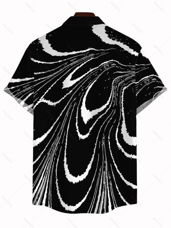 Vacation Couple Outfit Monochrome Fluid Swirl Ombre Print Spaghetti Strap Maxi Bodycon Dress and Shirt Set - Noir S | US 4