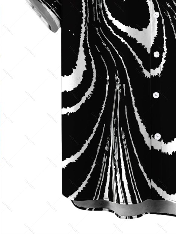 Vacation Couple Outfit Monochrome Fluid Swirl Ombre Print Spaghetti Strap Maxi Bodycon Dress and Shirt Set - Noir S | US 4