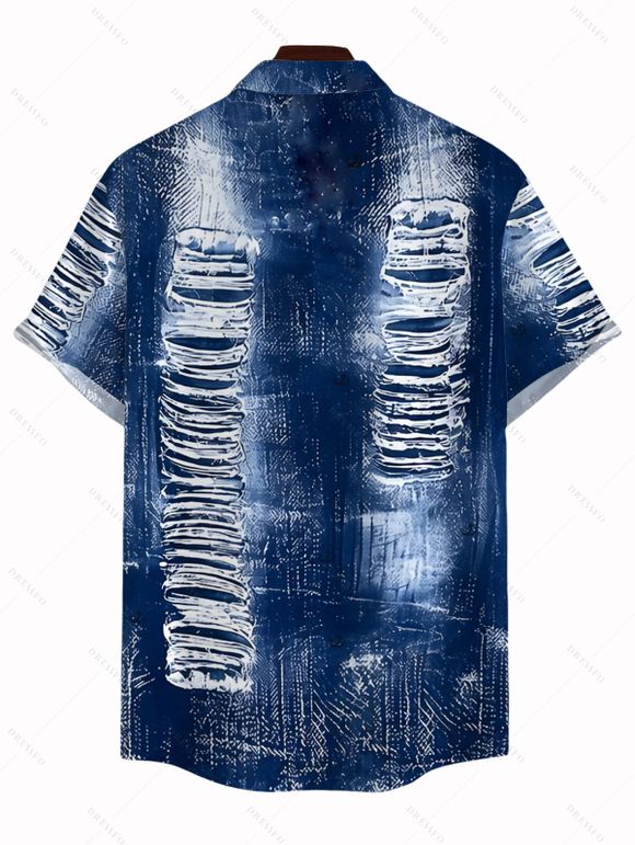 Vacation Couple Outfit Distressed Faux Denim Print Spaghetti Strap Maxi Bodycon Dress and Shirt Set - Bleu profond S | US 4