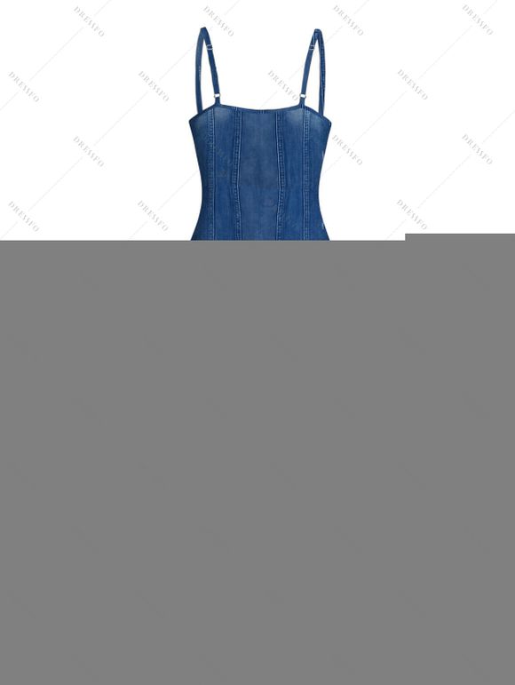 Casual Dress Faux Denim Print Spaghetti Strap Maxi Bodycon Dress - Bleu Toile de Jean XXL | US 14