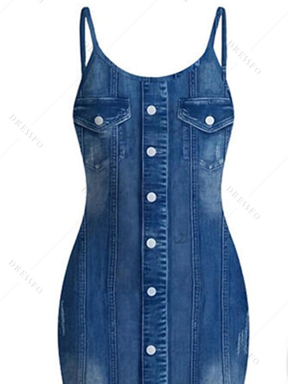 Casual Dress Faux Denim Print Spaghetti Strap Maxi Bodycon Dress - Bleu Toile de Jean XXL | US 14
