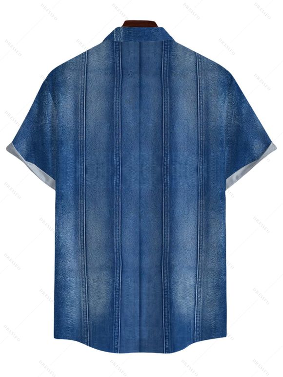 Men's Casual Shirt Faux Denim Print Button Up Shirt - Bleu Toile de Jean 5XL