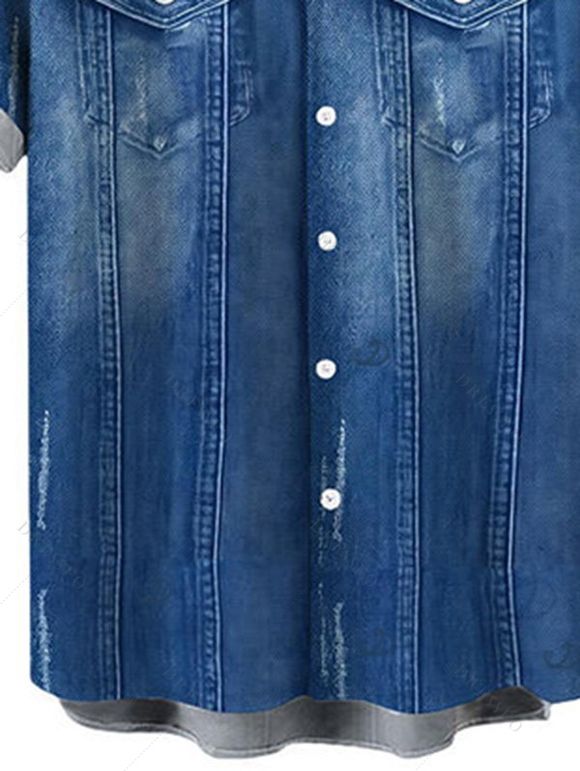 Men's Casual Shirt Faux Denim Print Button Up Shirt - Bleu Toile de Jean 5XL