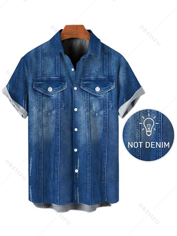 Casual Couple Outfit Faux Denim Print Spaghetti Strap Maxi Bodycon Dress and Shirt Set - Bleu Toile de Jean S | US 4