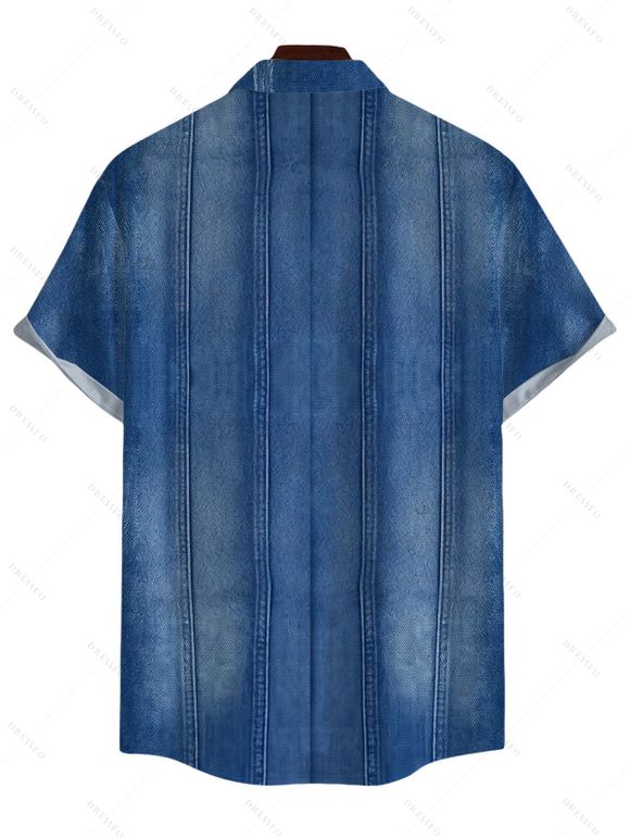 Casual Couple Outfit Faux Denim Print Spaghetti Strap Maxi Bodycon Dress and Shirt Set - Bleu Toile de Jean S | US 4