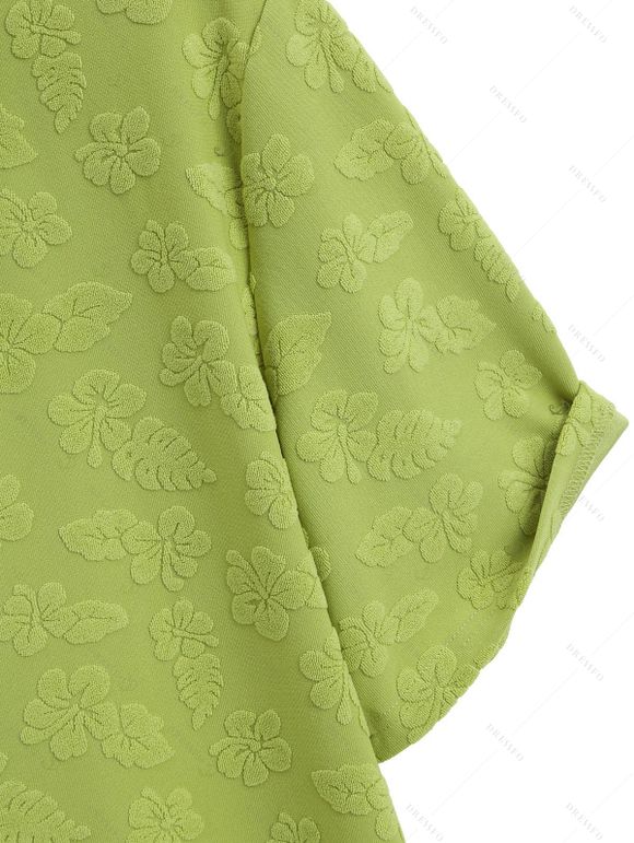 Men's Vacation Shirt Floral Leaf Textured Jacquard Print Button Up Shirt - Vert 5XL