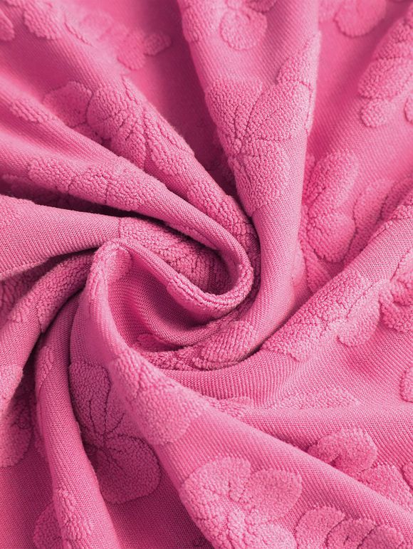 Men's Vacation Shirt Floral Leaf Textured Jacquard Print Button Up Shirt - Rose Vif 5XL