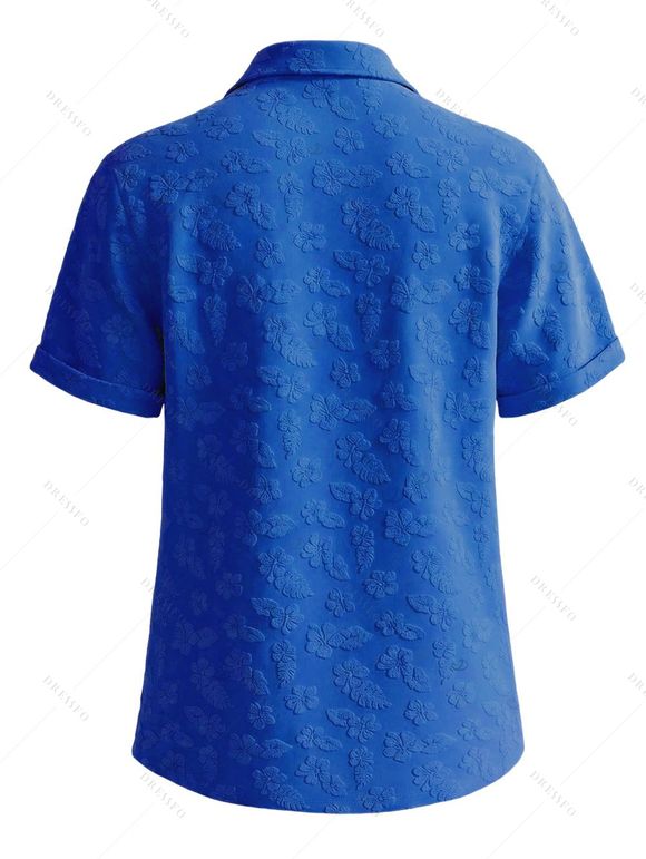 Men's Vacation Shirt Floral Leaf Textured Jacquard Print Button Up Shirt - Bleu S
